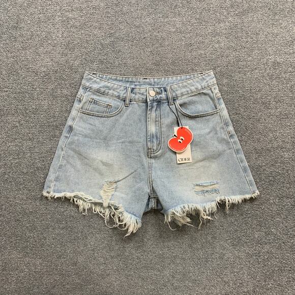 Cider Shorts Womens M Medium High Waisted Distressed Micro Denim Fringe Hem - Picture 2 of 10